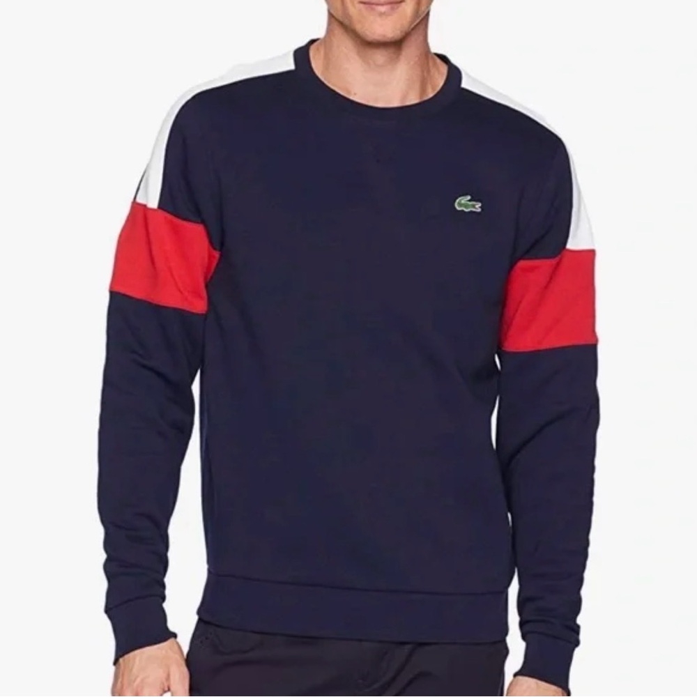 Vintage Lacoste Sport Men's Crewneck Sweater in Navy with Red and White